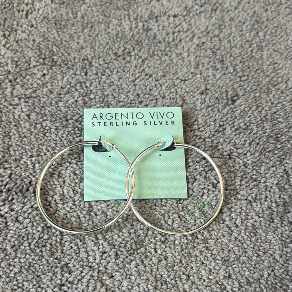 Argento Vivo Sterling Silver Large Thin Hoop Earrings Classic Minimalist